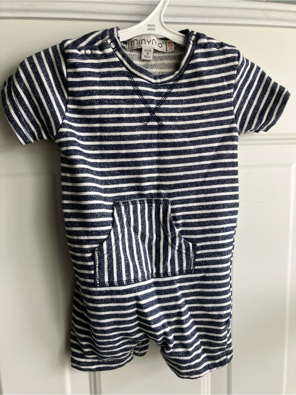 Minymo striped romper navy white 100% cotton 9 months